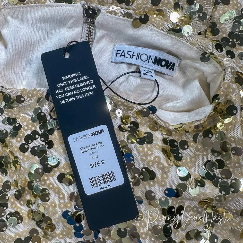 Fashion Nova Sequin Champagne Babe Sequin Maxi Dress in Gold - Picture 8 of 11